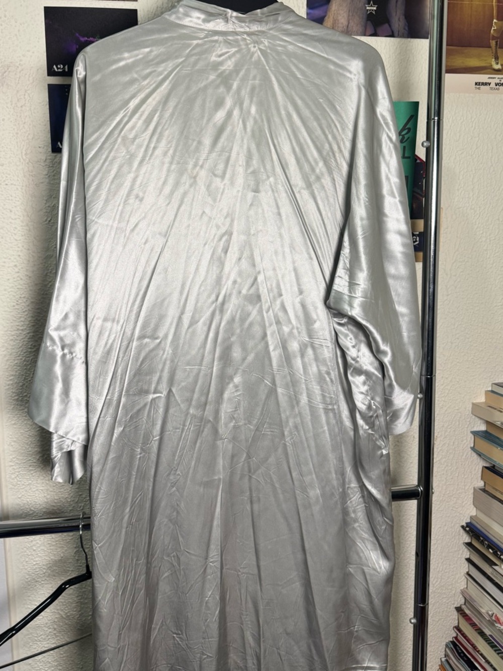 Slip Silk Robe Silver Slipsilk Wrap Robe One Size Rare Color - Picture 7 of 9